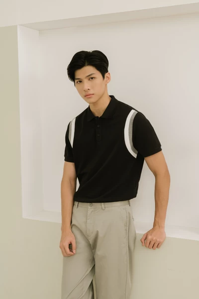 Áo Polo phối kẻ trắng