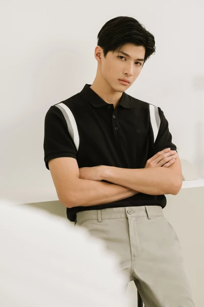 Áo Polo phối kẻ trắng