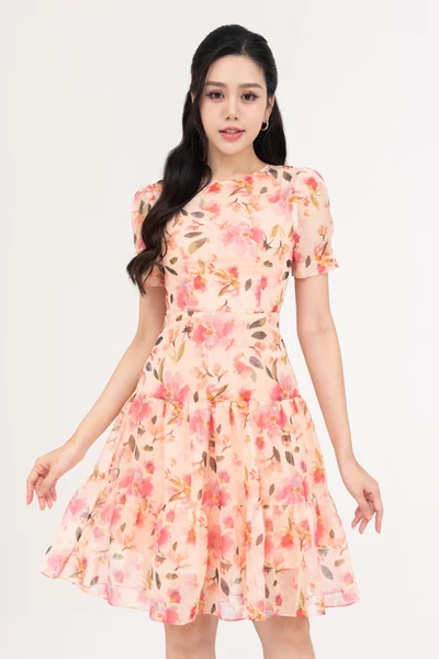 Đầm voan hoa dáng xòe