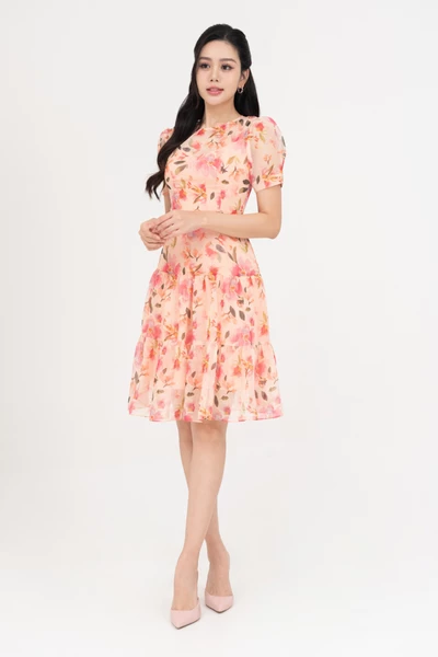 Đầm voan hoa dáng xòe