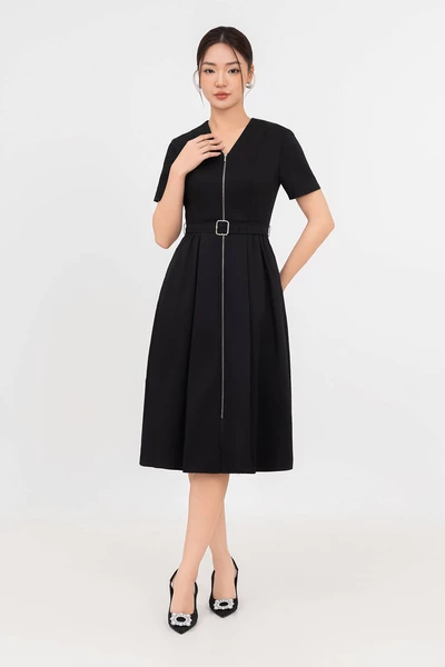 Đầm Tuytsi cổ V kèm đai