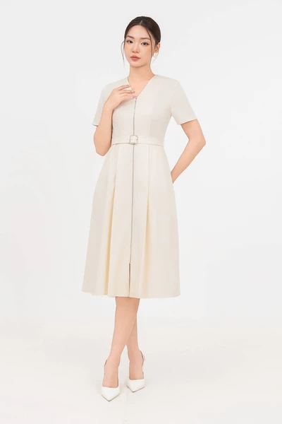 Đầm Tuytsi cổ V kèm đai