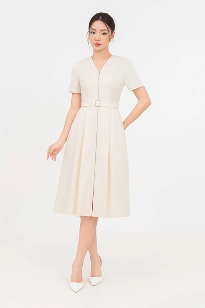 Đầm Tuytsi cổ V kèm đai