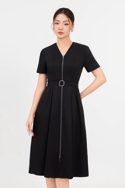 Đầm Tuytsi cổ V kèm đai