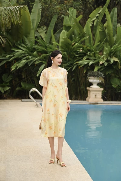Đầm lụa họa tiết Sunbloom