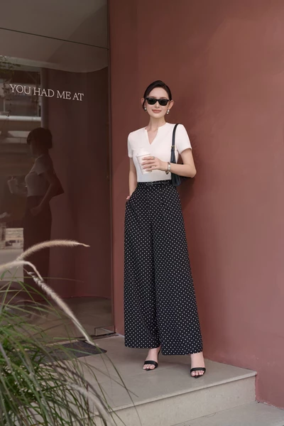 Quần lụa chấm bi Retro