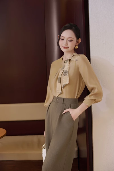 Áo sơ mi phối nơ cách điệu