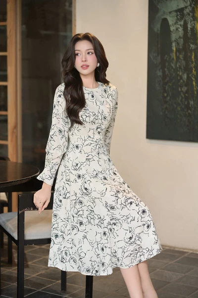 Đầm lụa tay dài Floral