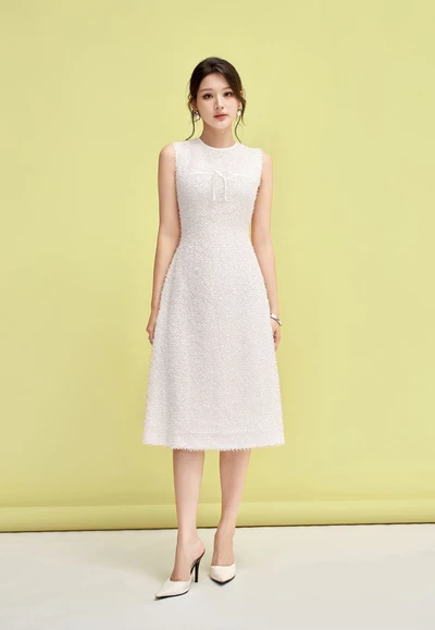 Đầm Tweed lông thỏ chữ A