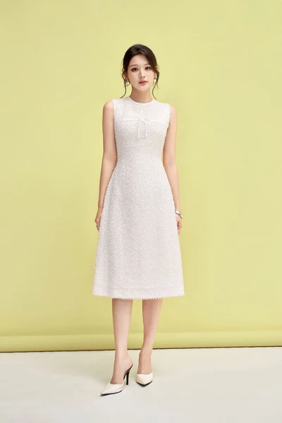 Đầm Tweed lông thỏ chữ A