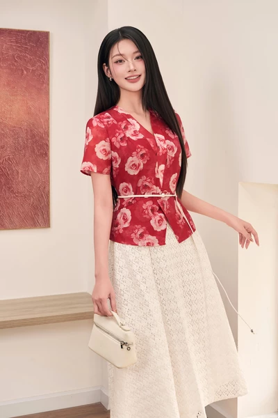 Áo sơ mi lụa Rose Charm