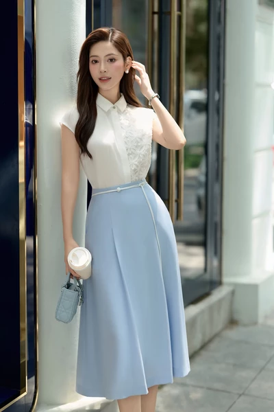 Chân váy xanh Pastel dáng xòe
