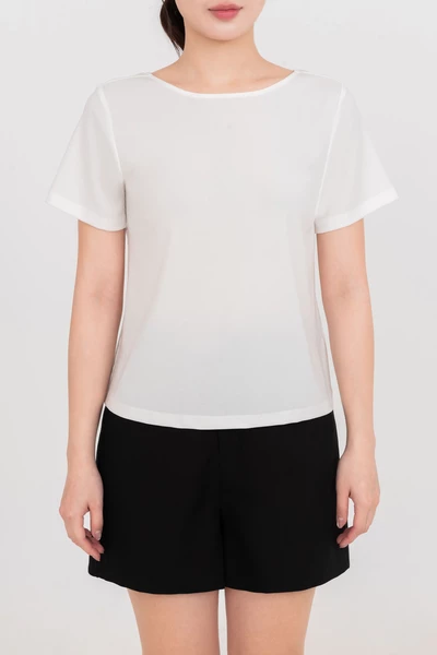 Áo kiểu cổ tròn phối ren