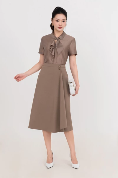 Áo sơ mi cổ nơ Nâu Tây