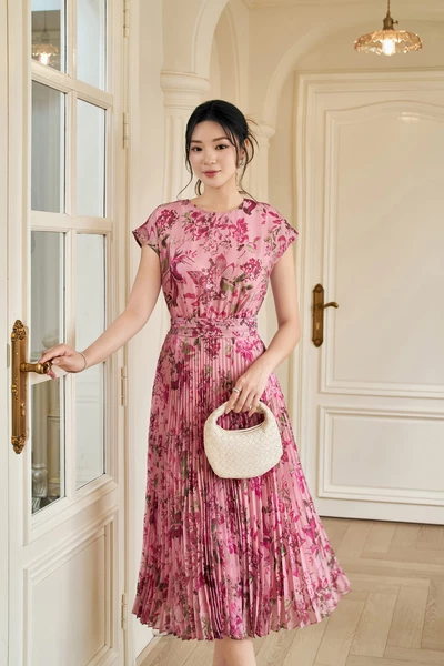 Đầm lụa hoa Rosy Pleated